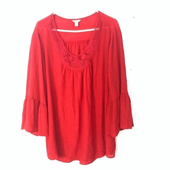 Est. 1948 Tops - EST 1948 RED Scoop Neck Boho  Peasant Top